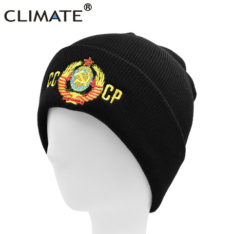 CLIMATE CCCP Russia Beanie Hat Warm The Soviet Union Winter Hat Communist Party Black Women Warm Knit Beanie Hat for Men Women ► Photo 1/6