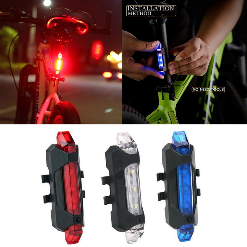 Light Lamp USB Rechargeable 5 LED 4 Modes Bike Bicycle Cycling Front Rear Tail 