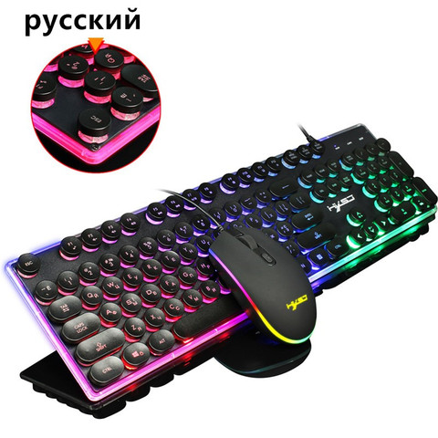 Russian Keyboard Wired Gaming Keyboard Mouse Set 104 Keys Backlight illumination RGB Keyboards Gamer Mouse Keyboard For Computer ► Photo 1/6