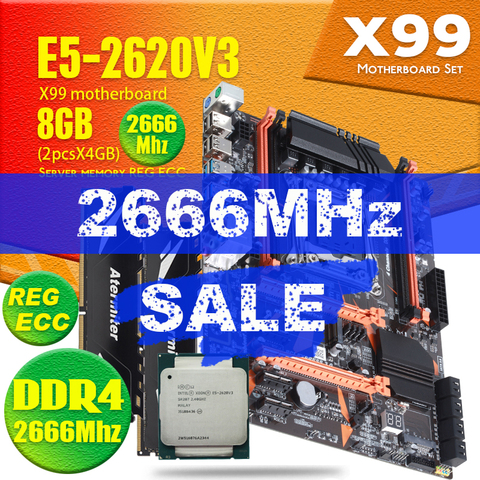 Atermiter X99 D4 Motherboard Set With Xeon E5 2620 V3 LGA2011-3 CPU 2pcs X 4GB = 8GB 2666MHz DDR4 Memory REG ECC RAM ► Photo 1/6