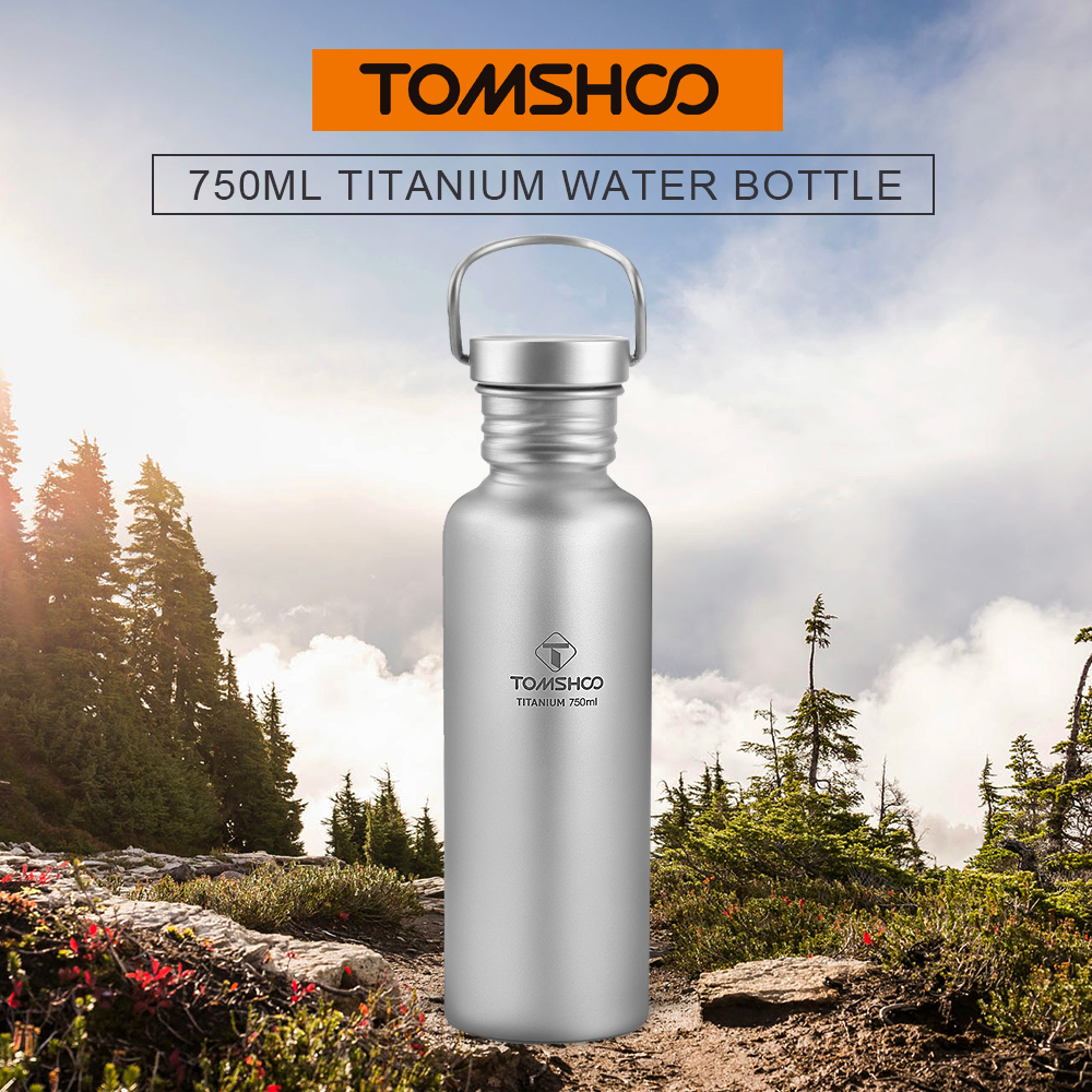 TOMSHOO 750ml Full Titanium Water Bottle with Extra Plastic Lid Outdoor Tableware Camping Hiking Cycling Water Cup Sports Bottle ► Photo 1/6