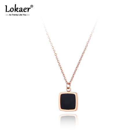 Lokaer Titanium Stainless Steel Geometric Square Charm Choker Necklaces Black Acrylic Pendant Chain Jewelry For Women N21028 ► Photo 1/5