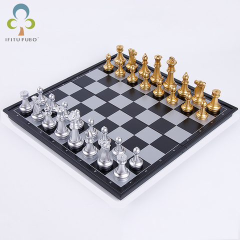 1Set Gold silver black and white magnetic chess checkers foldable chessboard entertainment chess card game toy chess YJN ► Photo 1/6