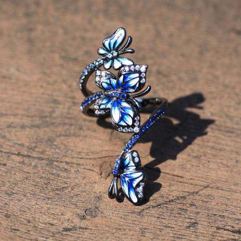New Design Elegant Butterfly Black Gold Flower Rings for Women Handmade Enamel Thin Twist Zircon Wedding Party Ring Jewelry ► Photo 1/6