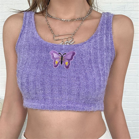 Women Sexy Sequin Butterfly Tank Tops Strappy Backless Crop Top