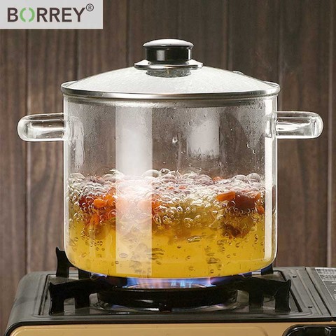 BORREY High Temperature Glass Saucepan Glass Bowl Korean Soup Pot Breakfast Milk Pot Instant Noodle Pan Kitchen Cookware 2000ML ► Photo 1/6