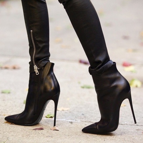 Black Beige Matte Leather High Heel Ankle Boots Stiletto Heels Pointed Toe Women Short Bootie Celebrating Dress Shoes Big Size ► Photo 1/6