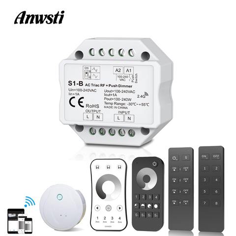 220V Triac Dimmer RF2.4G Wireless Remote Control Push Switch LED Bulb Lamp AC 110V 230V 220V Smart Wifi LED Dimmer Light Switch ► Photo 1/6