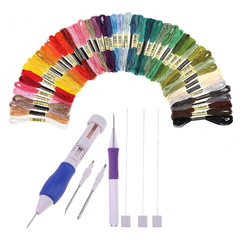 50 colors embroidery thread 3 Needles 2 Threaders Craft Tool Punch Needle Set  Embroidery Stitching Craft Tool for DIY Sewing ► Photo 1/6