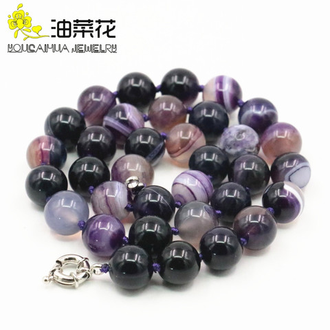 New 6-12mm Purple Agates Stone Round Beads Necklace Woman Christmas Present Hand Made Fashion Jewelry Making Design Wholesale ► Photo 1/6