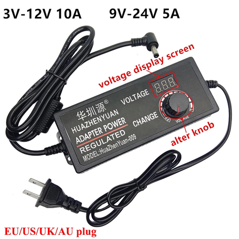 Adjustable AC/DC 3V-12V 10A 12-24V 9V-24 Volt 5A 16V 18V Universal Power Adapter Supply Display Screen Voltage Regulated Adaptor ► Photo 1/6