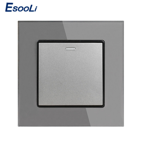 Esooli White Luxury Crystal Tempered Glass Panel 1 Gang 1 Way Wall Light Button Switch On / Off Wall Switch 16A AC 250V ► Photo 1/6