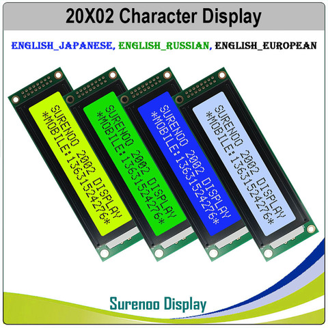 English / Japanese / Russian / European 202 20X2 2002 Character LCD Module Display Screen LCM LCD with LED Backlight ► Photo 1/5