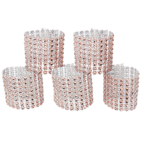 10pcs Rose Gold Silver Napkin Ring Chairs Buckles Wedding Event Decoration Crafts Rhinestone Bows Holder Handmade Party Supplies ► Photo 1/6