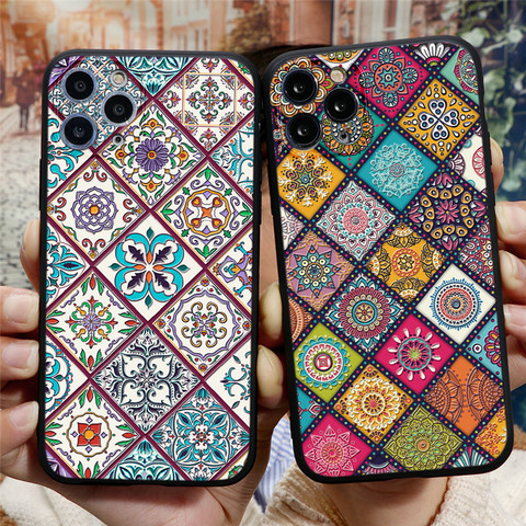 3D Emboss Vintage Retro Lattice Flower Phone Case For iPhone 7 8 6 6s Plus 5 5s SE 2022 11 12 Pro Xs Max XR X TPU Silicone Cover ► Photo 1/6