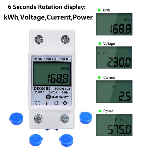 Single Phase Two Wire LCD Digital Display Din Rail kWh meter Power Consumption Energy Electric Meter kWh AC 230V 50Hz Electric ► Photo 1/6