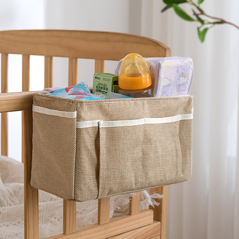 Canvas Baby Crib Organizer Bed Hanging Storage Bag For Baby Essentials Multipurpose Baby Bed Organizer Hanging Diaper Toy Tissue ► Photo 1/6