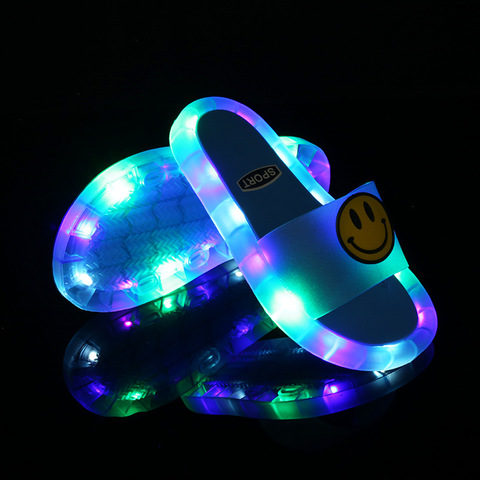 Children's LED Slipper Luminous Jelly Summer Girls Slippers PVC Cartoon smile Beach Sandals Kids Home Bathroom 2022 Footwear ► Photo 1/6