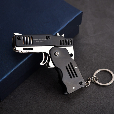 Mini Folding Can Hold The Key Chain Of The Rubber Band Gun Six Bursts Made All Metal Guns Shooting Toy Gifts Boys Outdoor tools ► Photo 1/6