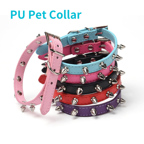 Anti Biting PU Dog Cat Collar Adjustable Electroplate Spiked Soft Comfortable Pet Collars For Small Dogs Walking Run Cats Chains ► Photo 1/6