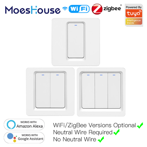 WiFi ZigBee Smart Push Button Switch No Neutral Required Smart Life Tuya APP Alexa Google Home Voice Control 2/3 Way EU UK New ► Photo 1/6