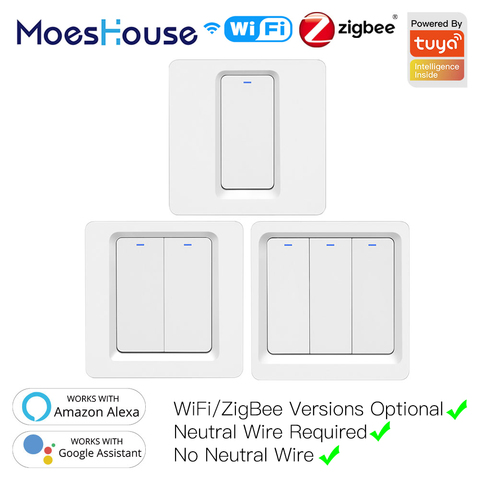 Wifi Wall Touch Switch EU No Neutral Wire Required Smart Light Switch 1 2 3  Gang 220V Tuya Smart Home Support Alexa Google Home