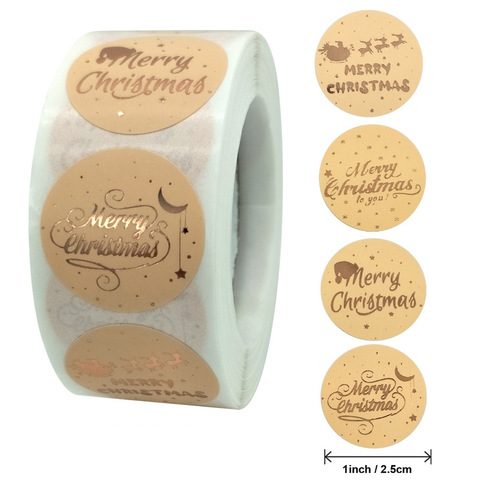 50-500pcs Merry Christmas Stickers Gold Stamping Christmas Label For Child Gift Decor Shop Product Packaging Stickers Label ► Photo 1/5