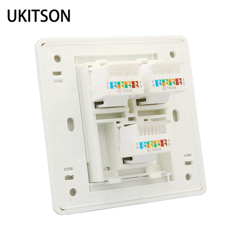 3 Ports CAT6 CAT5E RJ45 LAN Socket For Internet Network Plug Wall Panel 86x86mm ► Photo 1/6