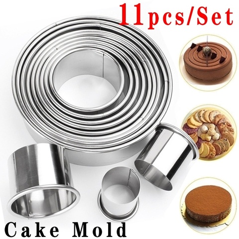 11pcs/set Stainless Steel Round Cookie Biscuit Cutters Circle Pastry Cutters Metal Baking Circle Ring Molds for Kitchen DIY Mold ► Photo 1/6