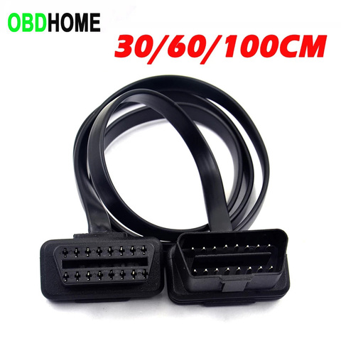 30/60/100CM Flat+Thin As Noodle 16 Pin Socket OBD OBDII OBD2 16Pin Male To Female Car Scanner Extension Cable 8Core Connector ► Photo 1/6