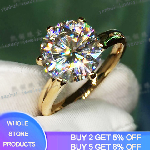 YANHUI Have 18K RGP LOGO Pure Solid Yellow Gold Ring Luxury Round Solitaire 8mm 2.0ct Lab Diamond Wedding Rings For Women ZSR169 ► Photo 1/6