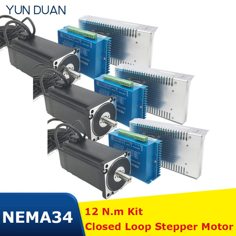 3PCS XYZ 12Nm Nema 34 86MM AC DC DSP Closed Loop Stepper Motor Driver 400W 60V Power Supply Hybird Encoder Easy Step Servo Kits ► Photo 1/6