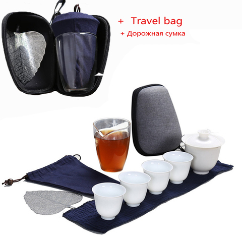 Porcelain Service Gaiwan Tea Cups Mug of Tea Ceremony Teapot,Chinese Portable Kung Fu Travel Tea Set, Ceramic Teacup with bag ► Photo 1/6