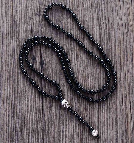 Men Necklace Quality Black Onyx with Skull Mens Rosary Necklace Beads Punk Couple Necklace Mens jewelry Dropshipping ► Photo 1/5