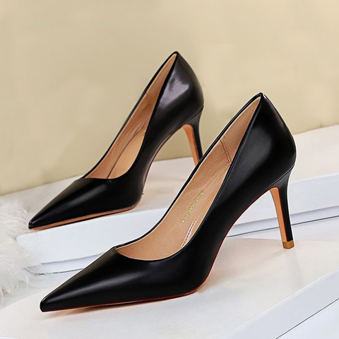 EOEODOIT 7 cm Dress Heels Shoes Office Lady OL Leather Pumps Party Wedding Stiletto Heels Slip On Pointed Toe Fashoin High Heels ► Photo 1/6