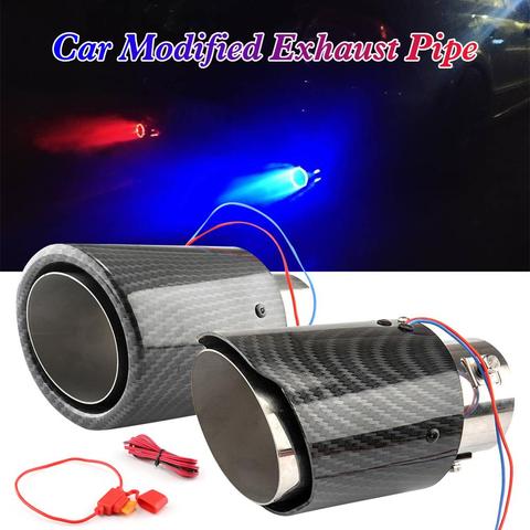 Auto Accessories Universal 63-65mm Inlet Carbon Fiber Color Car Exhaust Muffler Pipe Tip with RED/Blue LED Light Red/Blue Light ► Photo 1/6