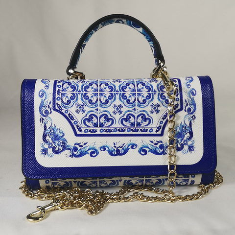 Vers handtas vierkante tas blauw blauw en wit porselein vierkante wilde tas vierkante handtas mini tas elegant wallet phone ► Photo 1/5