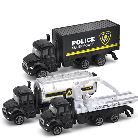 30 Styles Kids Alloy Police Truck Toy 1:64 Scale Diecasts Toys Vehicles Pull Back Crane Trailer Rescue Car Model for Boys S018 ► Photo 1/6