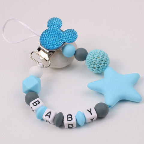 Personalize Name Mouse Head Dummy Clip Pacifier Clips Baby Silicone Pacifier Holder Chain Baby Attache Sucette Gift ► Photo 1/6