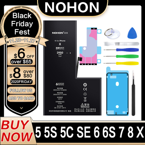 NOHON Battery For iPhone X 8 7 6S 6 S 5S 5C 5 High Capacity Bateria For Apple iPhoneX iPhone8 iPhone7 iPhone6S iPhone6 iPhone5S ► Photo 1/6