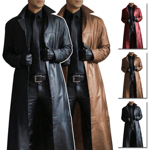 Men Luxury Fashion Medieval Steampunk Gothic Long Leather Jackets Vintage Winter Outerwear Faux Leather Trench Coat ► Photo 1/4