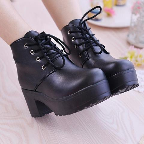 New Martin boots Women Platform Shoes lace up Pu leater shoes White Black Women Chunky Heels Hot Sale Shoes Woman yuj78 ► Photo 1/3