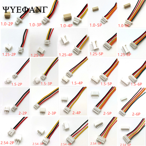 10 Sets SH 1.0mm JST 1.25mm ZH 1.5mm PH 2.0 XH 2.54mm 2Pin /3/4/5/6/7/8/10P Male & Female Plug Connector with 100mm length Wire ► Photo 1/6