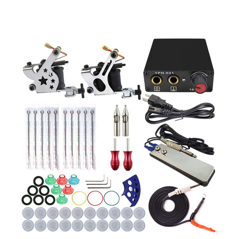 Complete Tattoo Machine Kit Set 2 Coils Guns 5 Colors Black Pigment Sets Power Tattoo Beginner Grips Kits Permanent Makeup ► Photo 1/6