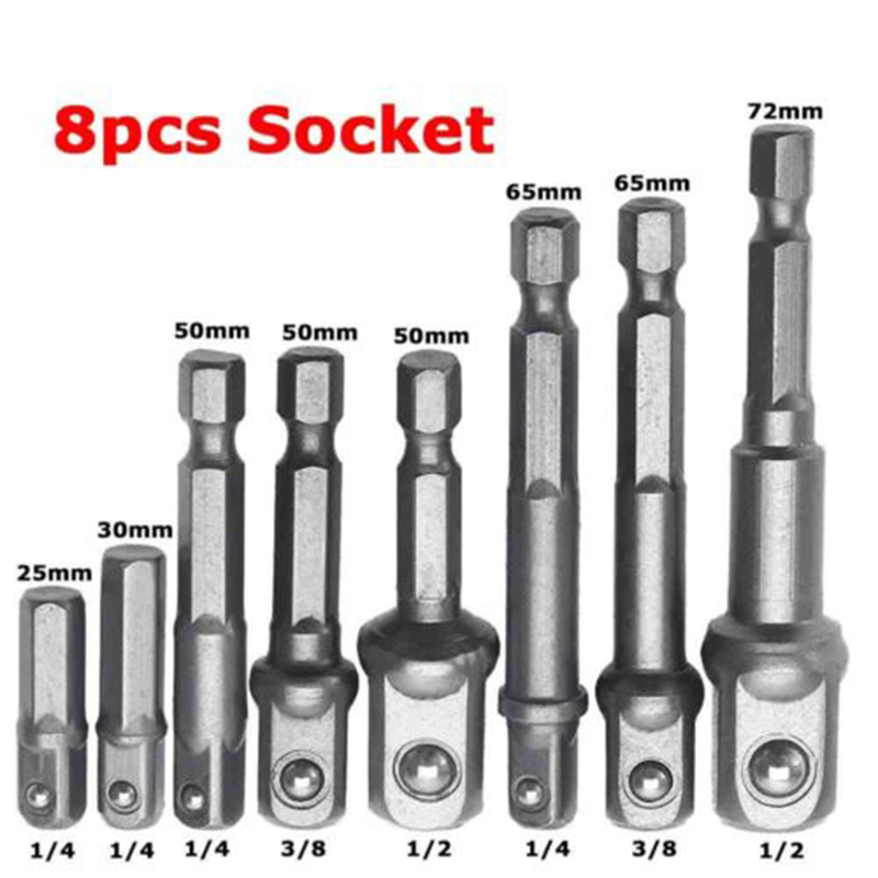 8-Piece Power Drill Sockets Adapter Sets Hex Shank Impact Driver Socket Adapter Socket to Drill Adapter 1/4