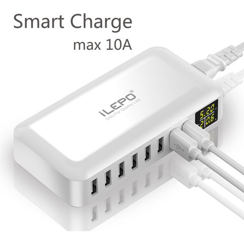 ILEPO 8 Port USB Charger HUB Smart Quick Charge LED Display Multi USB Charging Station Mobile Phone Desktop Wall Home ► Photo 1/6