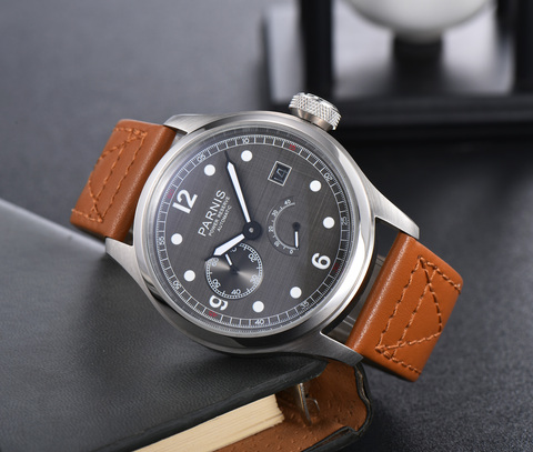 PARNIS Power Reserve Indicator Date Function 47mm Mechanical Watch Big Crown ST2530 Movement ► Photo 1/6