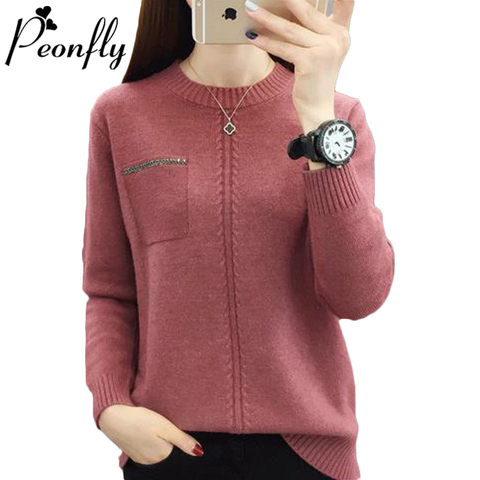 PEONFLY New 2022 Knitted Women O Neck Sweater Pullovers Autumn Winter Basic Soft Women Sweaters Pullovers Jumper Blue Pink ► Photo 1/6