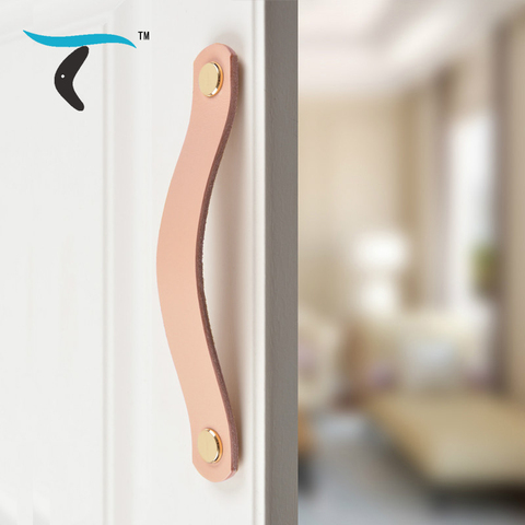 Nordic style pink leather handle furniture cabinet drawer sliding door knob pull children's room cabinet handles ► Photo 1/6