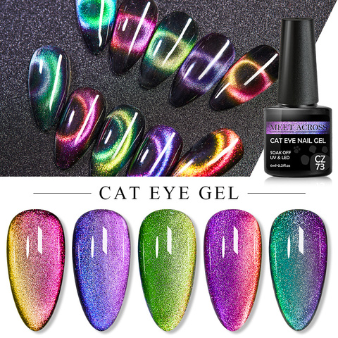 MEET ACROSS Cat Eye Nail Gel Polish 9D Laser Magnet Varnish Soak Off UV LED Shimmer Magnetic Lacquer Shiny Beauty Design Polish ► Photo 1/6